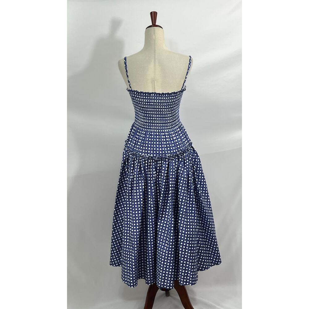 HILL HOUSE Sz XS Blue Basketweave Print Seraphina Midi Dress - Picture 4 of 11